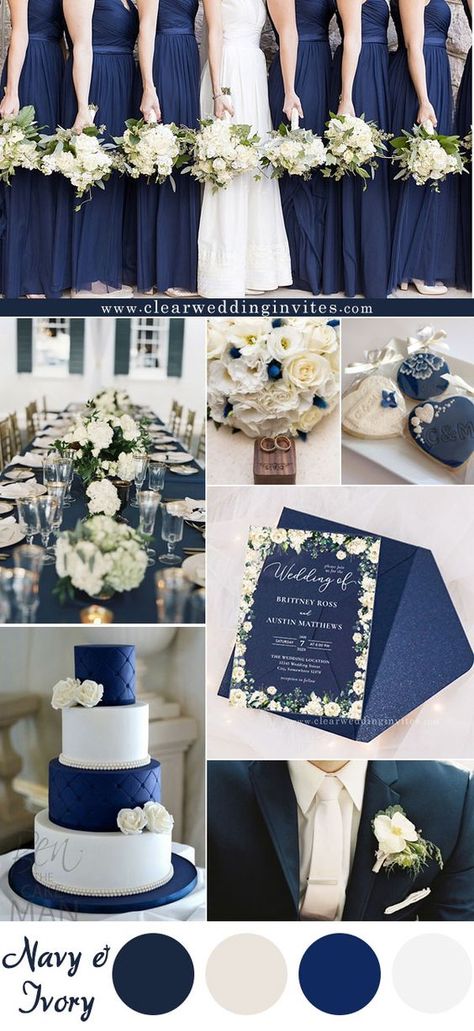 Navy And Creme Wedding, Navy Blue And Gray Wedding Decorations, Navy And Royal Blue Wedding, Navy And Grey Wedding Colors, Navy Blue White Wedding Theme, Dark Blue And Gray Wedding Theme, Diy Navy Blue Wedding Decor, Silver Navy Blue Wedding, Navy Blue Wedding Mood Board