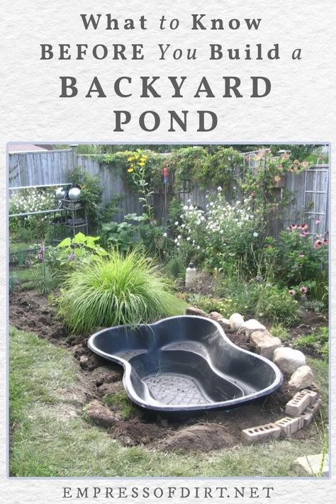 Pond On Sloped Yard, Small Garden Ponds Ideas Natural Pools, Cottage Garden Pond Ideas, How To Make A Small Pond, Diy Ponds Backyard Simple Waterfall, Preformed Ponds Ideas, Coi Pond Backyard Ideas, Above Ground Pond Diy, Outdoor Ponds Diy