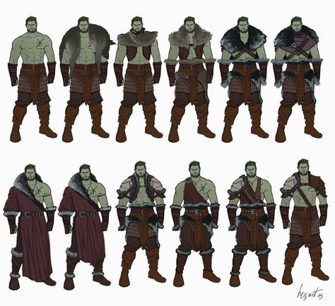 Barbarian Clothes Male, Winter Barbarian, Barbarian Outfit Male, Orc Outfits, Orc Fashion, Barbarian Clothing, Orc Oc Male, Orc Clothing, Orc Character Design