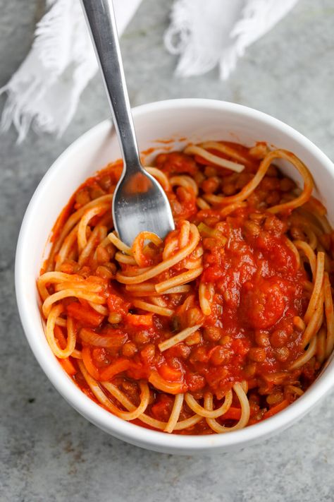 Simple Lentil Pasta Sauce - Plant Based Juniors Lentil Pasta Sauce, Simple Pasta Sauce, Quick Pasta Sauce, Easy Pasta Sauce, Canned Lentils, Simple Pasta, Quick Pasta, Lentil Pasta, Carrots Celery