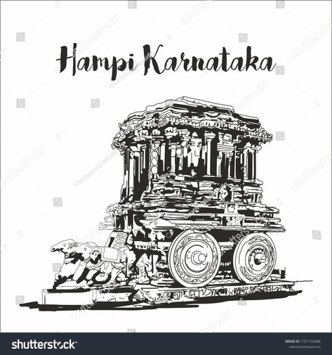 Hampi Karnataka india. sketch vector illustrationindia#Karnataka#Hampi#illustration Karnataka Culture Illustration, Monuments Of India Sketch, Hampi Illustration, Karnataka Illustration, Karnataka Drawing, Hampi Sketches, Monuments Painting, Indian Monuments, Hindu Architecture