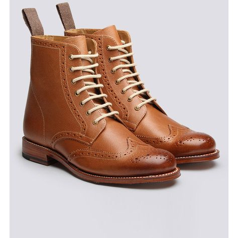 Womens Grenson Ella Brogue Boots - Tan (€270) ❤ liked on Polyvore featuring shoes, boots, tan, brogue boots, leather shoes, leather boots, leather brogues and wingtip shoes Autumnal Outfits, Brogue Boots, Leather Brogues, Brown Outfit, Derby Shoes, Carhartt Wip, Black Laces, Boots For Sale, Classic Leather