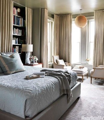 Bedrooms with Bookshelves-12-1 Kindesign Modern Traditional Bedroom, Hidden Book, Bookshelves In Bedroom, Traditional Bedroom, Book Storage, Gray Bedroom, Design Del Prodotto, Beautiful Bedrooms, Apartment Therapy