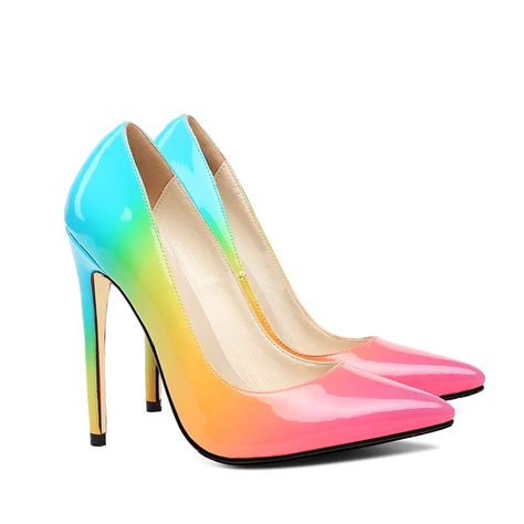 TAAFO Ladies Rainbow Shoes Gradient Stiletto High Heel Shoes Womens Pumps Dress Shoes Formal Shoes Formal, Rainbow Shoes, Boots Square Toe, Womens Pumps, Suede Boots Knee High, Pump Dress, Shoes Womens, High Heels Stilettos, Wedge Boots