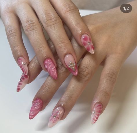 Pink Almond Nails, Long Almond, Formal Nails, Fake Nails With Glue, Almond Nail, Fake Nail, Nail Forms, Nail Length, Girls Nails