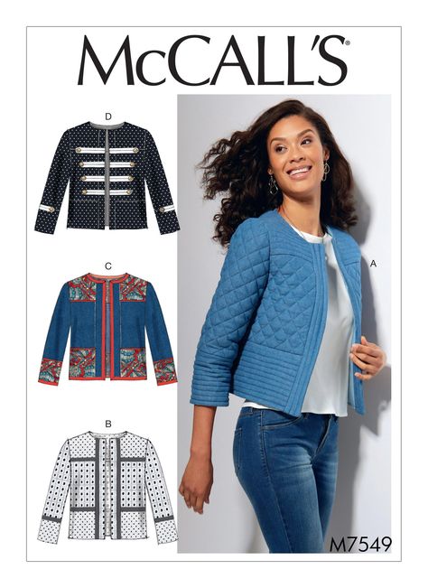 McCall's 7549 Quilted jacket Quilted Jacket Pattern, Jacket Sewing Pattern, Quilted Clothing, Band Jacket, Jacket Sewing, Band Fashion, Jacket Pattern Sewing, Sewing Fabrics, Quilt Jacket