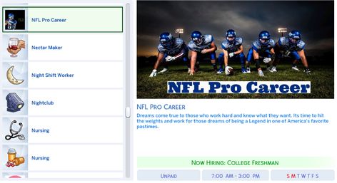 Mod The Sims - NFL Pro Career Sims 4 College, Best Sims 4 Mods, Sims Traits, Sims 4 Jobs, Sims 4 Piercings, Sims 4 Challenges, Play Sims 4, Free Sims 4, Sims 4 Children