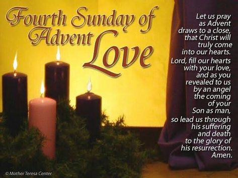 𝙁𝙊𝙐𝙍𝙏𝙃 𝙎𝙐𝙉𝘿𝘼𝙔 𝙊𝙁 𝘼𝘿𝙑𝙀𝙉𝙏 — 𝙇𝙊𝙑𝙀 Happy Blessed 4th Sunday of Advent! On the fourth week of Advent, we light the final purple candle to mark the final week of prayer and penance as we wait for the birth of our Savior. This final candle, the “Angel’s Candle,” symbolizes Love. It reminds us that God is Love. ❤️ #FourthSundayOfAdvent #AdventSeason #Love Fourth Advent Sunday, 4th Advent Sunday, 4th Sunday Of Advent, Fourth Sunday Of Advent, Advent Prayers, Purple Candle, December Days, First Sunday Of Advent, Sunday Worship