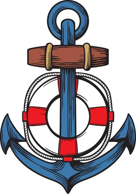 Anchor and Lifesaver Color. Vector illustration. Sailor Logo, Anchor Illustration, Ship Vector, Color Vector, Illustration Vector, Life Savers, Infographic Design, Design Vintage, Vector Illustration