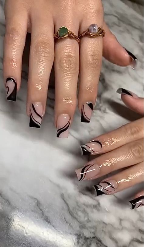 Nails Inspiration Square, Black Nail Designs Square, Square Nails Ideas, Bratz Nails, Beginner Nail Designs, Future Nails, Brown Acrylic Nails, Clear Acrylic Nails, Formal Nails