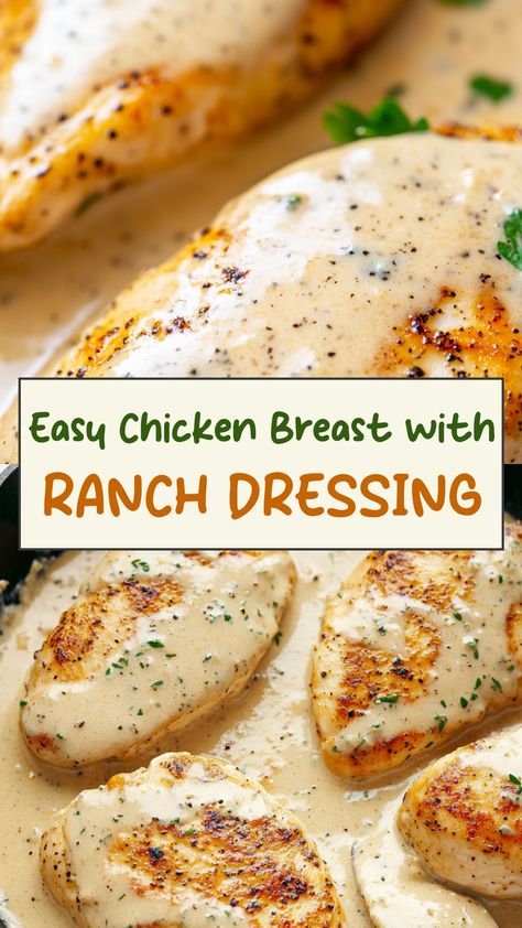 Indulge in a delicious and easy-to-make meal with these tender chicken breasts drizzled with creamy ranch dressing. This recipe is perfect for a quick weeknight dinner or a weekend family feast. The combination of juicy chicken and flavorful ranch seasoning creates a mouthwatering dish that everyone will love. Serve this savory chicken breast with ranch dressing alongside your favorite sides for a satisfying and scrumptious meal that is sure to become a new family favorite. Juicy Chicken Breast Recipes Oven, Ranch Dressing Chicken Baked, Chicken And Ranch Seasoning Recipes, Tyson Frozen Chicken Breast Recipes, Chicken And Ranch Recipes, Oven Roasted Chicken Breast Boneless, Pioneer Woman Ranch Chicken, Easy Quick Chicken Breast Recipes, Think Chicken Breast Recipes