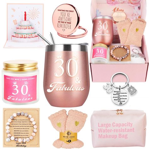 PRICES MAY VARY. 💝【30th Birthday Gifts For Her Women】 Our exquisite gift box is made to impress every lady at first sight,try this unforgettable cute gift set for 30th birthday womanl! Your best friend will certainly feel spoiled! On her 30th birthday, Awfrky gift box is a meaningful gifts for women, mom, bestie, best friend, coworker to warm her heart & let her know she is special! 💝【Practical 9pcs Gift Basket For Women】Birthday gift basket for women contains: 1 x 12oz insulated stainless ste 30th Birthday Baskets For Women, Happy Birthday Basket, 30th Birthday Gifts For Her, Happy 31 Birthday, Friends Female, Basket Gifts, Birthday Basket, Wax Flower, Gift Baskets For Women