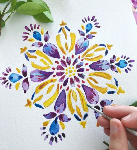 Watercolour Mandala Art, Flowers Mandala, Watercolour Mandala, Mandala Watercolor Painting, Flower Mandala Art, Mandala Watercolor, Watercolor Mandala Art, Botanical Mandala, Colorful Mandala