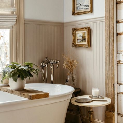 This Design Couple's Modern Cottage House Is as Cozy as It Gets English Country Bathroom, Patina Farm, Wrapping Station, French Country Bathroom, Ojai California, Trending Paint Colors, Camille Styles, Victorian Bathroom, Cottage Bathroom