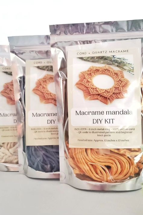 Our wholesale DIY macrame kits are packaged for retail and have been a fan favorite for retailers. Amazing discounts!☆ Check us out on Faire! WHOLESALE:-Diy kits-Plant hangers-All sorts of keychains-Earrings-ect Macrame Packing Ideas, Macrame Kits For Beginners, Macrame Packaging Ideas, Macrame Gift Box Ideas, Macrame Packaging, How To Pack Macrame Wall Hanging, Macrame Kits, Macrame Starter Kit, Faire Wholesale