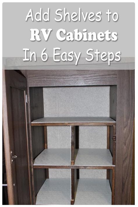 Diy Cabinet Shelf, Diy Camper Shelves, Rv Shelf Ideas, Rv Cabinet Storage Ideas, Rv Shelving Ideas, Rv Corner Cabinet Storage Ideas, Camper Shelves, Rv Bedroom Storage Ideas, Diy Camper Closet Shelves