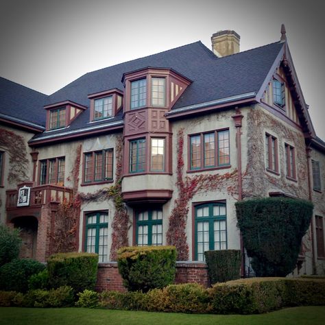 Some of the fraternity/sorority buildings in Berkeley are pretty fantastic. This was purpose-built. It's Theta Delta Chi (founded at Berkeley, 1900) at the corner of College and Durant. The house cost $19,000 to build around 1910. It opened in 1916.   From their website:  "The 3-story house was featured in the hit 1960’s movie 'The Graduate' starring Dustin Hoffman. The house was designed in 1908 by Norman Shaw. It is one of the oldest fraternity houses on the Berkeley c... Berkeley Campus, Fraternity House, University Housing, Sorority House, Delta Chi, College House, Dustin Hoffman, Story House, University Of California