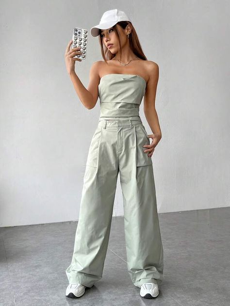 Two Piece Outfit, Tube Top, Two Piece, Pants For Women, Trousers, Outfit Inspo, Pants