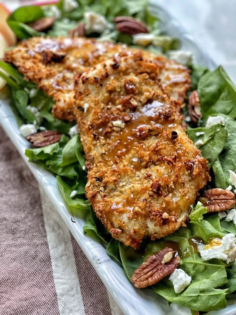 Sweet Savory And Steph, Pecan Crusted Chicken, Chicken Salad With Apples, Pecan Chicken, Breaded Chicken Breast, Crisp Apple, Chicken With Olives, Maple Pecan, Crunchy Pecans