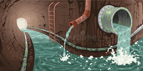 Inside the sewer. Cartoon and vector illustration , #Ad, #Cartoon, #sewer, #illustration, #vector #ad Underground Illustration, Drawing Competition, Water Background, Water Drawing, Vector Design, Easy Drawings, Vector Art, Illustration Design, Stock Vector