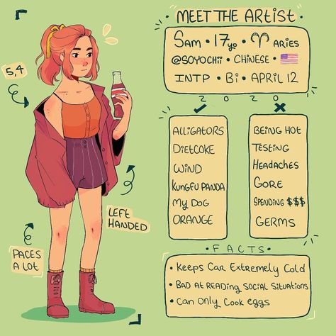 Shout out to the bad quality of the drawing😤😤 Draw The Artist Challenge, Meet The Oc Drawing, Meet The Artist Drawing, Meet The Oc, Meet My Oc, Reference Chart, Arte Sketchbook, Arte Inspo, Character Sheet