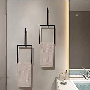 Unique Vertical Towel Rack Wall Mounted for Bathroom, Metal Square Towel Holder, Modern Hand Towel Ring, Elegant Bathroom and Kitchen Decor, Space-Saving Towel Hanger (Small (16"x7"x3") - 2 pcs) Vertical Towel Rack, Kitchen Towels Storage, Toallero Ideas, Bathroom Hand Towel Holder, Hand Towel Ring, Bath Towel Holder, Hand Towel Holder, Black Towels, Ring Elegant