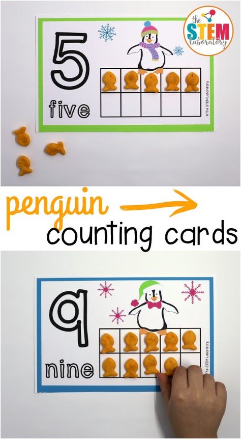 Adorable penguin counting cards! Such a fun counting activity and preschool math game. Penguin Stem Activities For Kids, Preschool Penguin, Polar Animals Preschool, Number Recognition Preschool, Arctic Animals Preschool, Penguin Math, Penguin Unit, January Preschool, Preschool Numbers