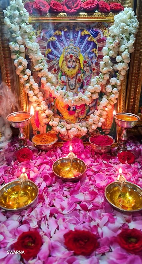 Lakshmi Narasimha swamy 🙏🙏🙏 Lakshmi Altar, Diwali Lakshmi Pooja, Lakshmi Narasimha Swamy, Lakshmi Narsimha, Puja Unit, Lakshmi Narasimha, Narasimha Swamy, Pooja Decoration, Goddess Laxmi