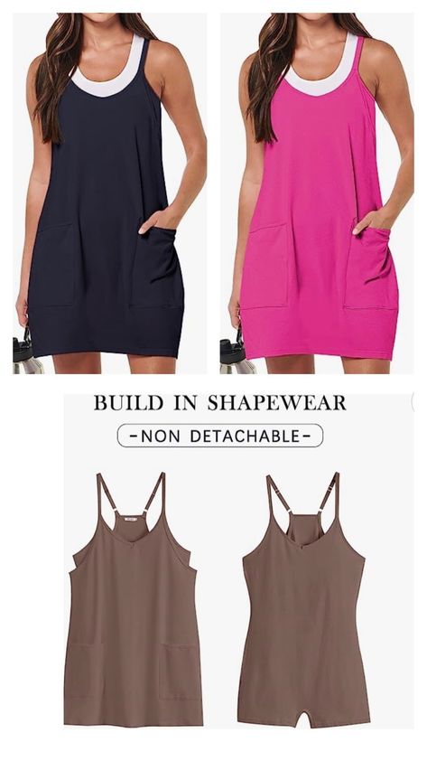 This is THE BEST Summer on the go casual tank dress. Built in shorts and under tank Features - Athletic mini dress, v-neck, sleeveless, spaghetti strap, built in shorts, workout shorts dress, solid color, casual summer outfits with pockets, casual and comfortable. Comfortable - This active dress build in shorts, so you don't have to do more than match. With sandals and flip flops, the ultimate in casualness and style. With sneakers on, it makes a perfect sports dress, perfect for summer wear Athletic Onesie, Short Sundress, Active Dress, Shorts Dress, Shorts Workout, Summer Mini Dress, Casual Tanks, Sport Dress, Mini Dress Casual