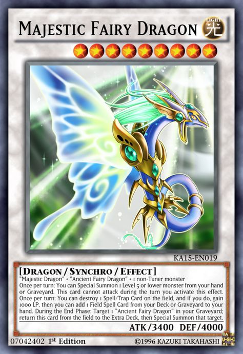 Majestic Fairy Dragon by Kai1411.deviantart.com on @DeviantArt Yugioh Dragon Cards, Custom Yugioh Cards, Yugioh Dragons, Star Fighter, Anime Cards, Dragon Ideas, Majestic Dragon, Yugioh Collection, Yugioh Monsters