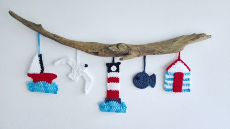 Nautical Crochet, Coastal Crochet, Decor Marin, Driftwood Christmas Tree, Crochet Wall Art, Crochet Bunting, Crochet Wreath, Crochet Garland, Crochet Wall Hangings