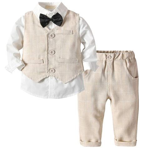 Gentleman Outfit, Boys Vest, Striped Vests, White Long Sleeve Shirt, Kids Clothes Boys, Stylish Baby, Toddler Boy Outfits