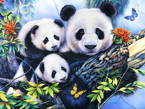 Panda Family, Creature Fantasy, Panda Lindo, Decoupage Tissue Paper, Napkin Decoupage, Panda Bears, Paper Napkins For Decoupage, Panda Art, Party Napkins