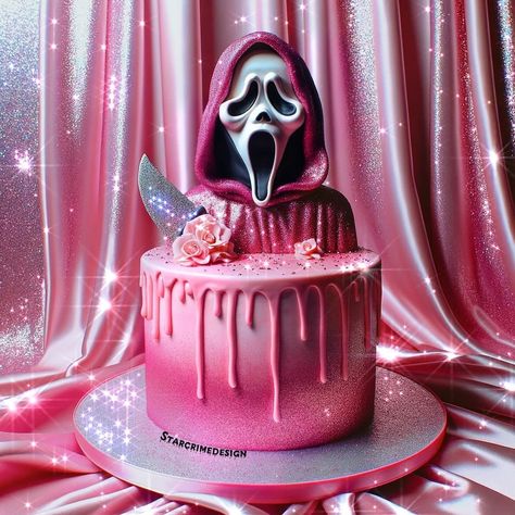 Scream but make it cute👻🩶✨💓 If anyone asks I want a scream themed cake for my birthday in October.😆 ⚠️These are not real products. This is just for fun & not affiliated with or sponsored by the Scream franchise in any way. Happy Memorial Day! Xo, Heather . . . ✨Images here created with Dalle (yes, it’s AI), edited with external tools & programs. . . . . . . #ScreamMovie #glitterart #Ghostface #ScaryMovies #HorrorFans #ScreamFranchise #pinkaesthetic #glitteraesthetic #glitterartist Ghostface Cake Aesthetic, Ghostface Birthday Party Ideas, Ghost Face Party, Ghostface Cake, October Birthday Themes, Aesthetics Cake, October Cake, Scream Party, Scarie Movie