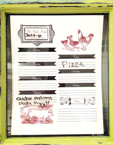 Vintage Farm Weekly Meal Planner {Free Printable} Planner Free Printable, Behind The Glass, Menu Planners, Graphics Fairy, Family Organizer, Weekly Menu, Weekly Meal Planner, Vintage Farm, Dry Erase Board