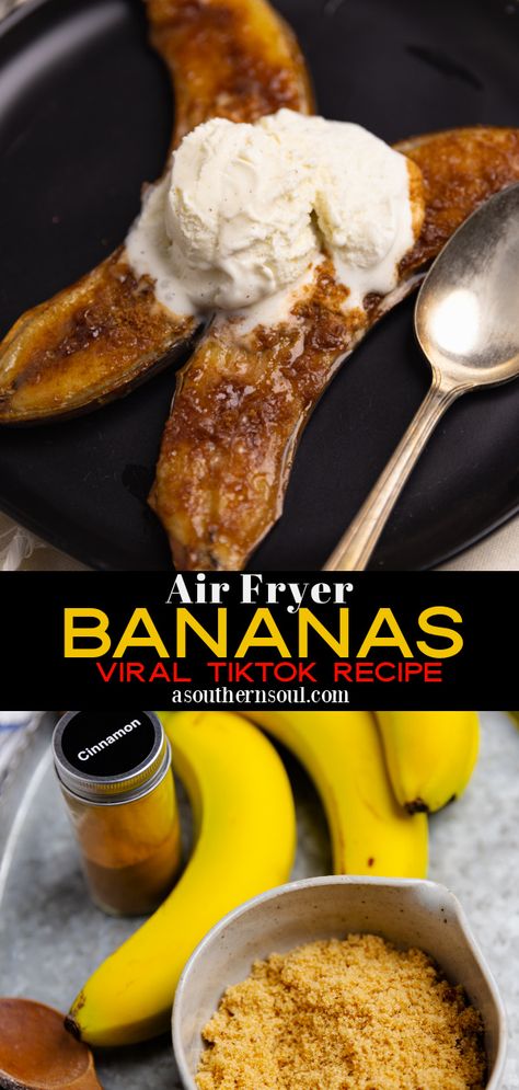 Air Fryer Bananas, Fried Banana Recipes, Banana Foster Recipe, Recipe For Air Fryer, Nutrisystem Recipes, Southern Cooking Recipes, Banana Dessert Recipes, Air Fried Food, Fried Bananas