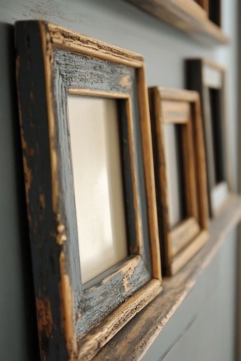 "Build your own Rustic DIY Picture Frames for a personalized gallery wall! 🖼️🛠️ Perfect for showcasing your favorite photos. #GalleryWallDIY #RusticFrames #HomeDecorInspo" Rustic Picture Frames Diy, Picture Framing Ideas, Rustic Framed Art, Hotel Accessories, Diy Building Projects, Frame Arrangement, Empty Picture Frames, Cabin Accessories, Hallway Staircase