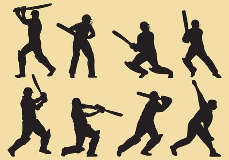 Cricket Player Silhouettes Cricket Painting, Cricket Background, Cricket Cake, Cricket Player, Graphic Projects, Art Poses, Printable Stickers, Paint Designs, Flyer Design