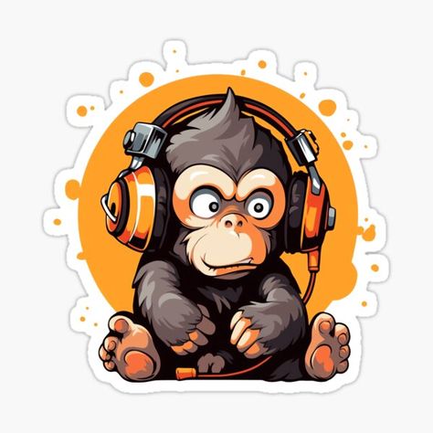 Headphones Sticker, Cool Monkey, Design For Music, Character Prints, Cow Tattoo, Cottagecore Art, Studio Headphones, Headphones Design, Monkey Art