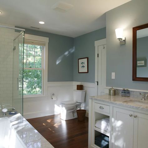 Bathroom Paint Colors Benjamin Moore, Benjamin Moore Bathroom Colors, Wood Paneling Makeover, Wainscoting Height, Paneling Makeover, Wainscoting Kitchen, Faux Wainscoting, Painted Wainscoting, Wainscoting Bedroom