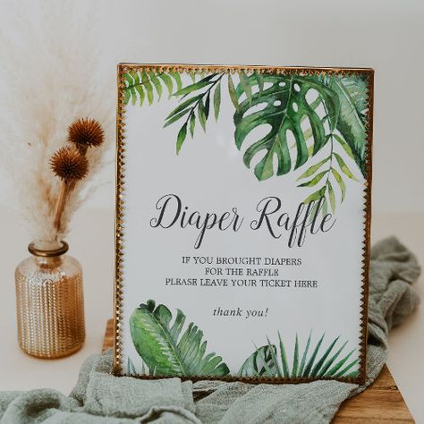 Wild Tropical Palm Baby Shower Diaper Raffle Sign Summer Craft - modern baby shower sign, beach diaper raffle sign, tropical diaper raffle ticket, botanic girl baby shower game, summer boy baby shower decor, exotic watercolor palm leaves k083, wild rainforest jungle fern foliage, elegant palm tree leaf greenery, tropic botanical plant banana palms, green and white outdoor nature Tropical Baby Shower Theme, Hawaiian Baby Showers, Boy Baby Shower Decor, Diaper Raffle Sign, Luau Baby Showers, Baby Shower Gift Ideas, Shower Gift Ideas, Tropical Baby Shower, Summer Craft