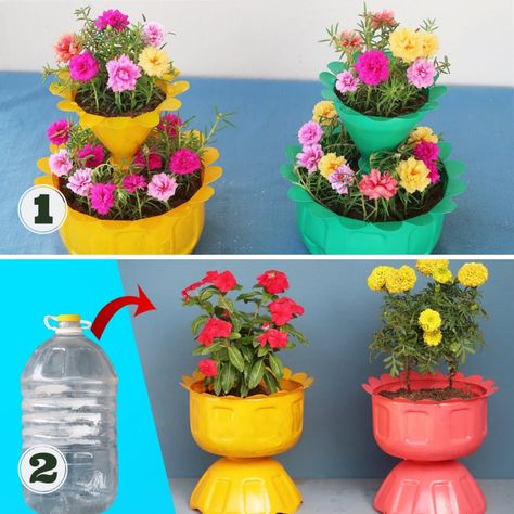 DIY Balcony Garden - Create beautiful flower vases recycling plastic bottles in your home Plastic Bottle Vase, Diy Balcony Garden, Plastic Bottle Crafts Flowers, Recycling Plastic Bottles, Recycling Plastic, Diy Balcony, Homemade Scented Candles, Flowers Gardening, Diy Flower Pots