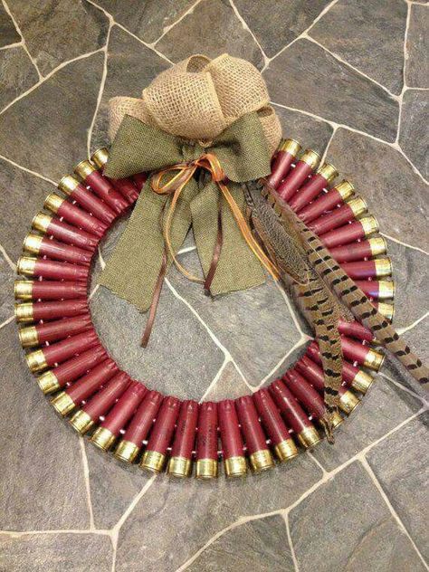 Shotgun Shell Art, Shell Casings Crafts, Wooden Box Plans, Bullet Casing Crafts, Shotgun Shell Crafts, Hunting Crafts, Bullet Crafts, 12 Gauge Shotgun, Wreath Inspiration