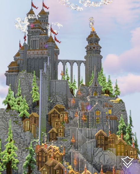 Within a 150x150 space constraint, our team utilized vertical space, crowning a towering boulder with the majestic Ernmore Castle! 🏰 🪨 The castle is connected to a medieval observatory and a network of aqueducts! ⬇️ DOWNLOAD LINK IN OUR BIO! —— Follow: @varunallc Follow: @varunallc Follow: @varunallc —— Map by: Varuna Studios Render by: Sedovtop1st —— © Copyright VarunaLLC. —— #minecrafter #minecraftmemes #minecraft #minecraftforever #minecraftdaily #minecrafts #minecraftgamer #minecraft... Pearlescentmoon Builds, Minecraft Throne Room, Minecraft Castle Map, Minecraft Observatory, Mc Seeds, Minecraft Mountain Castle, Minecraft Automatic Farm, Minecraft Medieval Castle, Minecraft Medieval Village