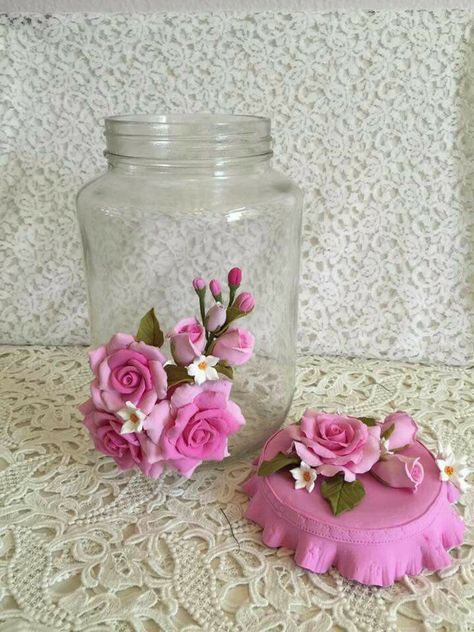 Tea Crafts, Hand Painted Wine Bottles, Clay Jar, Polymer Clay Flower Jewelry, Diy Glass Bottle Crafts, Glass Bottles Art, Diy Jar Crafts, Mason Jar Crafts Diy, Glass Bottle Crafts