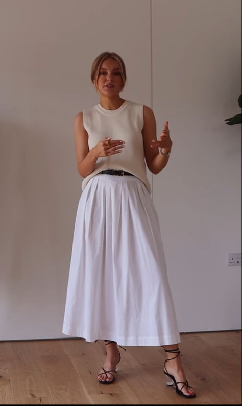 Linen White Skirt Outfit, Poplin Maxi Skirt Outfit, White Poplin Skirt, White Skirt Work Outfit, White Poplin Skirt Outfit, White Midi Skirt Outfit Summer, Poplin Skirt Outfit, White Midi Skirt Outfit, White Maxi Skirt Outfit