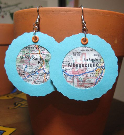 Map Earrings Unique Maps, Circle Punch, Santa Fe, Blue Orange, Crochet Earrings, Map, Thing 1, Drop Earrings