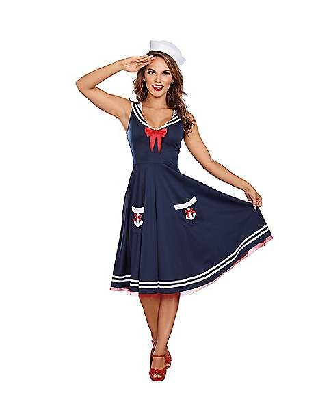 Female Sailor, Pin Up Girl Costume, Pinup Costume, Rosie The Riveter Costume, 1940s Costume, Korean Costume, Sailor Costume, Food Party, Sailor Hat