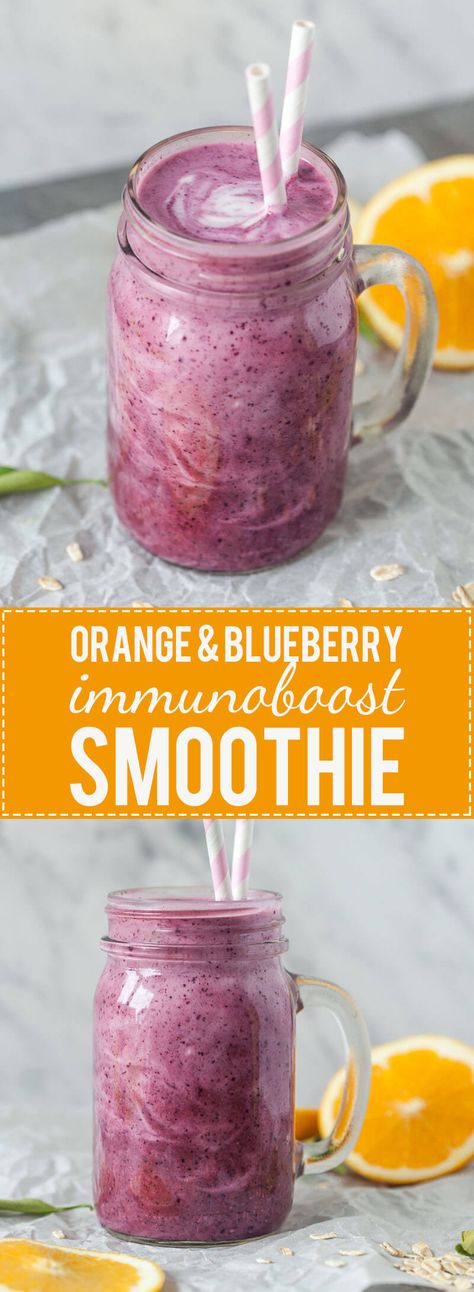 Orange & Blueberry ImmunoBoost Smoothie is packed with vitamins for a healthy winter. Get your vitamins in just 5 minutes! Breakfast Smoothie Healthy, Vegetarian Smoothies, Orange Juice Smoothie, Ideas For Breakfast, Blueberry Smoothie, Orange Smoothie, Smoothie Healthy, Raspberry Smoothie, Healthy Breakfast Smoothies