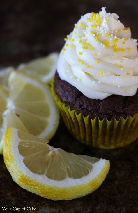 Chocolate Lemon Cupcakes - Your Cup of Cake Cup Of Cake, Lemon Cupcake, Chocolate Lemon, Devil's Food Cake, Devils Food Cake Mix Recipe, Lemon Chocolate, Zucchini Cake, Lemon Cupcakes, Baking Cupcakes